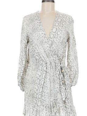 Blue Island Light Gray Snake Print Wrap Dress Medium